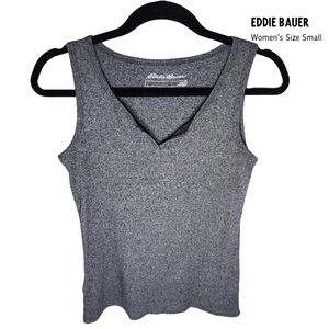 Eddie Bauer Women's Size Small Heather Gray Notched Split-Neck Cotton Tank Top